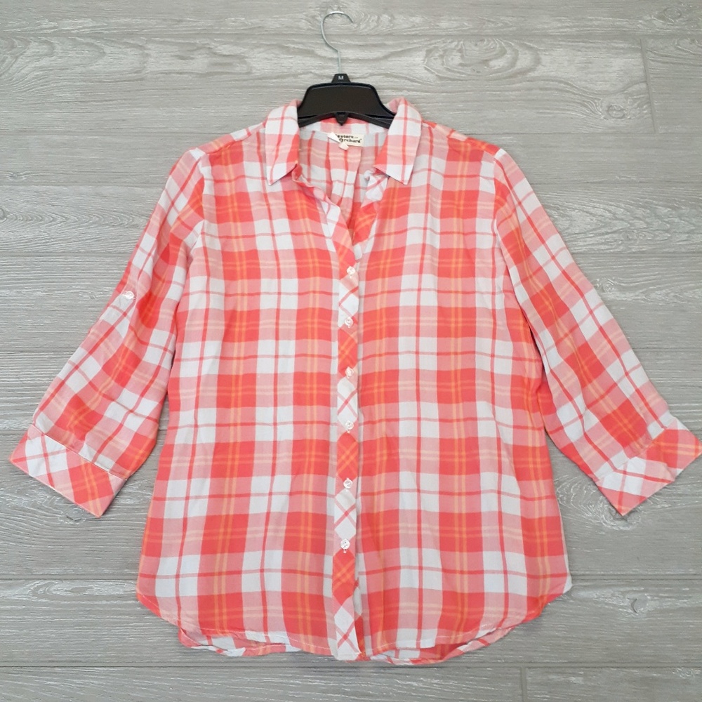 3/$20 Hester & Orchard womens plaid blouse size m